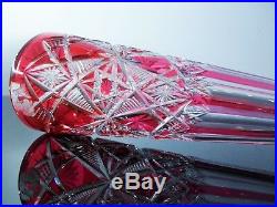 Ancienne Carafe En Cristal Couleur Rouge Rose Taille Modelé Lagny Baccarat