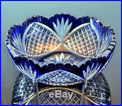 Ancienne Coupe Saladier Cristal Couleur Bleu Double Taille Baccarat 1908