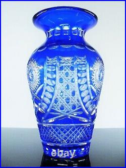 Ancienne Grand Vase Cristal Couleur Bleu Massif Taille Baccarat St Louis Vsl
