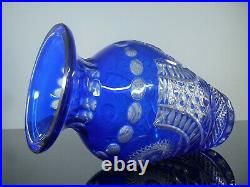 Ancienne Grand Vase Cristal Couleur Bleu Massif Taille Baccarat St Louis Vsl
