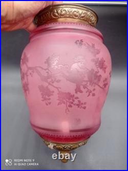 Ancienne Lampe Lanterne de vestibule en Cristal de BACCARAT, ange, Putti