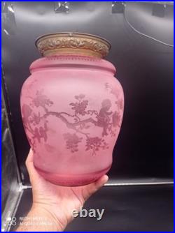 Ancienne Lampe Lanterne de vestibule en Cristal de BACCARAT, ange, Putti