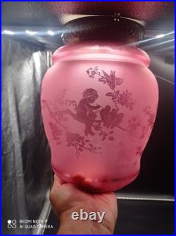 Ancienne Lampe Lanterne de vestibule en Cristal de BACCARAT, ange, Putti