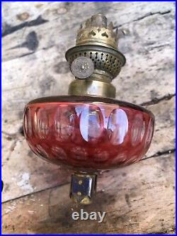 Ancienne Toupie De Lampe A Petrole De Piano Cristal De Baccarat Cranberry Xixeme