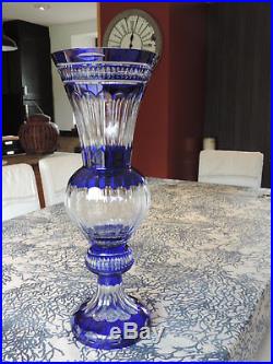 Ancienne Vase Cristal Baccarat St Louis XXL Bleu Cobalt Cristal De Boheme Signe