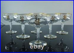 Art Deco 6 Coupes A Champagne Cristal Cotes Venitienes Decor Or Inicial Baccarat