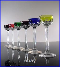 Art Deco 6 Verres Liqueur Cristal Double Couleurs Taille Malmaison Baccarat