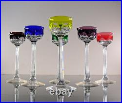 Art Deco 6 Verres Liqueur Cristal Double Couleurs Taille Malmaison Baccarat