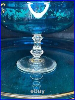 Art XIXè Baccarat Compotier sur plateau Cristal bleu émaillé Japonisant