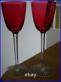 BACCARAT 2 ANCIENS VERRES A VIN DU RHIN ROEMER CRISTAL COULEUR ROUGE ht 19 cm