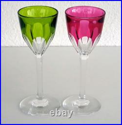BACCARAT 2 Verres à Vin du Rhin (19cm) GENOVA Cristal Vert et Rose Signés