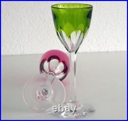 BACCARAT 2 Verres à Vin du Rhin (19cm) GENOVA Cristal Vert et Rose Signés