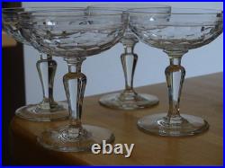 BACCARAT 4 ANCIENNES COUPES A CHAMPAGNE CRISTAL DECOR CHAUNY circa 1920