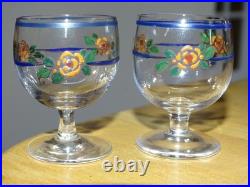 BACCARAT CRISTAL 2 ANCIENS VERRES A LIQUEUR 1920 DECOR FLEURS EMAILLER ht 5,2 cm