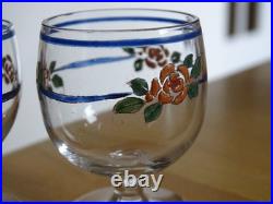 BACCARAT CRISTAL 2 ANCIENS VERRES A LIQUEUR 1920 DECOR FLEURS EMAILLER ht 5,2 cm