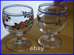BACCARAT CRISTAL 2 ANCIENS VERRES A LIQUEUR 1920 DECOR FLEURS EMAILLER ht 5,2 cm