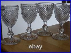 BACCARAT CRISTAL 4 ANCIENS VERRES A PORTO APERITIF MOD DIAMANTS BISEAUX ht 10,5