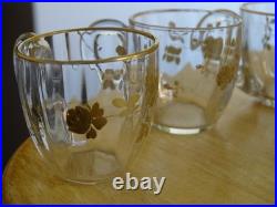 BACCARAT CRISTAL 4 ANCIENS VERRES LIQUEUR NAP III FLEURS GOLD OR 19 EME ht 4 cm