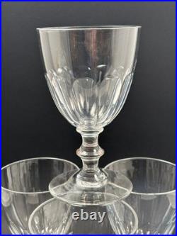 BACCARAT Lot 4 Verres à Vin Eau / Vin en Cristal Lourd 19e Taillé Côtes Plates