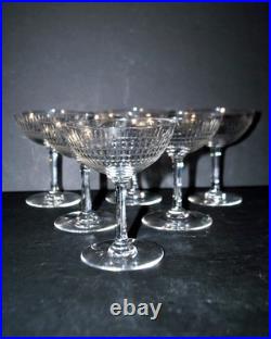BACCARAT Lot 6 coupes à champagne NANCY en cristal taillé jeu d'orgue 11.5cm