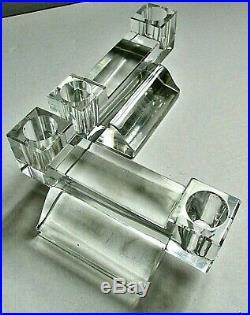 BACCARAT Paire de bougeoirs cristal taillé Art Déco Moderniste style Adnet 1930