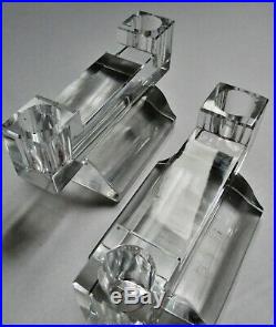 BACCARAT Paire de bougeoirs cristal taillé Art Déco Moderniste style Adnet 1930