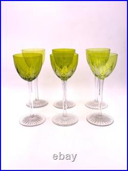 BACCARAT Série de 6 verres à vin du Rhin Roemer vert modèle Eperon