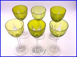 BACCARAT Série de 6 verres à vin du Rhin Roemer vert modèle Eperon