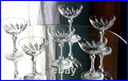 BACCARAT rare ensemble de 6 Coupes à champagne, en cristal taillé, vers 1908