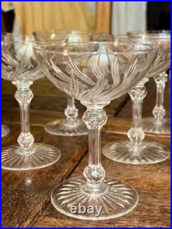 BACCARAT rare ensemble de 6 Coupes à champagne, en cristal taillé, vers 1908