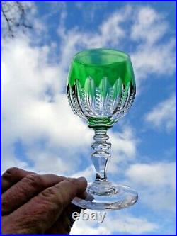 Baccarat 6 Verres A Vin Roemer Cristal Taillé Doublé De Couleur Coloré Vert Ao