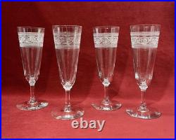 Baccarat Athenienne 4 Fluted Glasses Sektgläser Flutes A Champagne Cristal Gravé