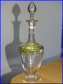 Baccarat Carafe A Liqueur Cristal Gravure Florale Emailler + Dorure