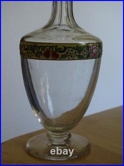 Baccarat Carafe A Liqueur Cristal Gravure Florale Emailler + Dorure