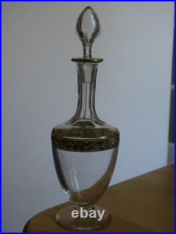 Baccarat Carafe A Liqueur Cristal Gravure Florale Emailler + Dorure