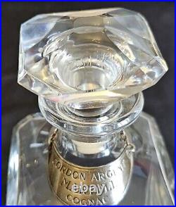 Baccarat, Carafe Art Déco Cristal Taillé, Modèle Cognac Martell Cordon argent