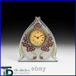 Baccarat Cristal Pendule reveil Art Nouveau 1900 Verre Givré Clock Glass Enamel