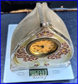 Baccarat Cristal Pendule reveil Art Nouveau 1900 Verre Givré Clock Glass Enamel