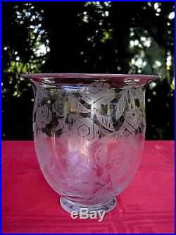 Baccarat Fontenay Vase Roses Crystal Cristal Gravé Art Deco George Chevalier