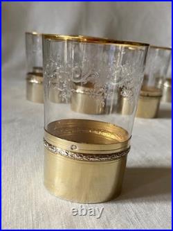 Baccarat Gobelet Cristal Gravé Or Monture Argent Massif Vermeil Modèle Sévigné