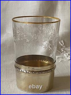 Baccarat Gobelet Cristal Gravé Or Monture Argent Massif Vermeil Modèle Sévigné