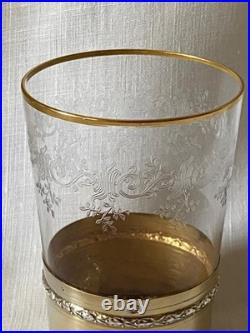 Baccarat Gobelet Cristal Gravé Or Monture Argent Massif Vermeil Modèle Sévigné