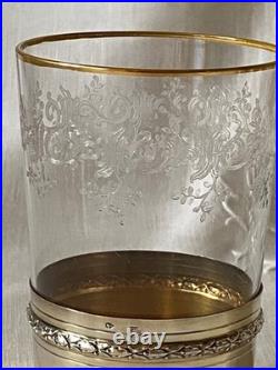 Baccarat Gobelet Cristal Gravé Or Monture Argent Massif Vermeil Modèle Sévigné