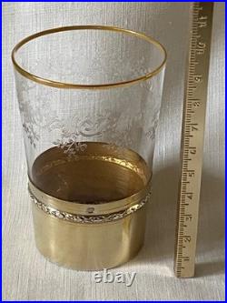 Baccarat Gobelet Cristal Gravé Or Monture Argent Massif Vermeil Modèle Sévigné