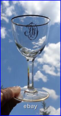 Baccarat Gold Gilt Wine Glasses Verres A Vin Cristal Gravé Monogramme Or Dore Df