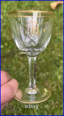 Baccarat Gold Gilt Wine Glasses Verres A Vin Cristal Gravé Monogramme Or Dore Df
