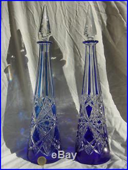 Baccarat Lagnypaire De Carafes Vin Du Rhin 41,5cm Overlay Bleu Cristal Taille