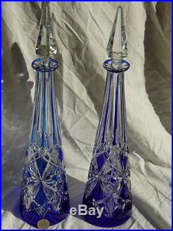 Baccarat Lagnypaire De Carafes Vin Du Rhin 41,5cm Overlay Bleu Cristal Taille