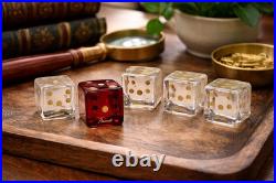 Baccarat Lot de 5 Dés en Cristal Signés Points Dorés 1 Dé Rouge XX? Sièc