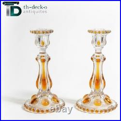 Baccarat Paire Bougeoirs Cristal Ambre Pair Candlesticks holder Crystal 1900